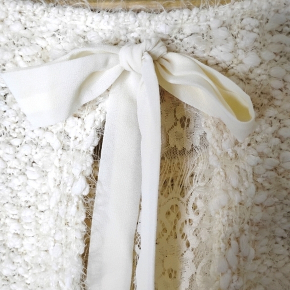 Areve Anthropologie Eyelash Knit Longline Sweater Back Bow Size XL NWT - Picture 8 of 12